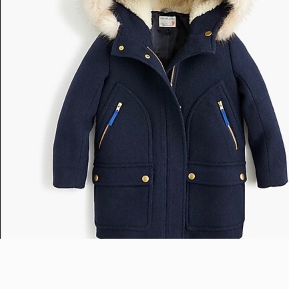 Crewcuts Dark Blue Kids Puffer Jacket with Faux Fur Trim